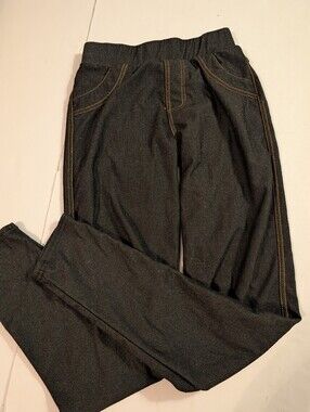 Black Slim Stretch Pants with Contrast Stitching Sz S-M